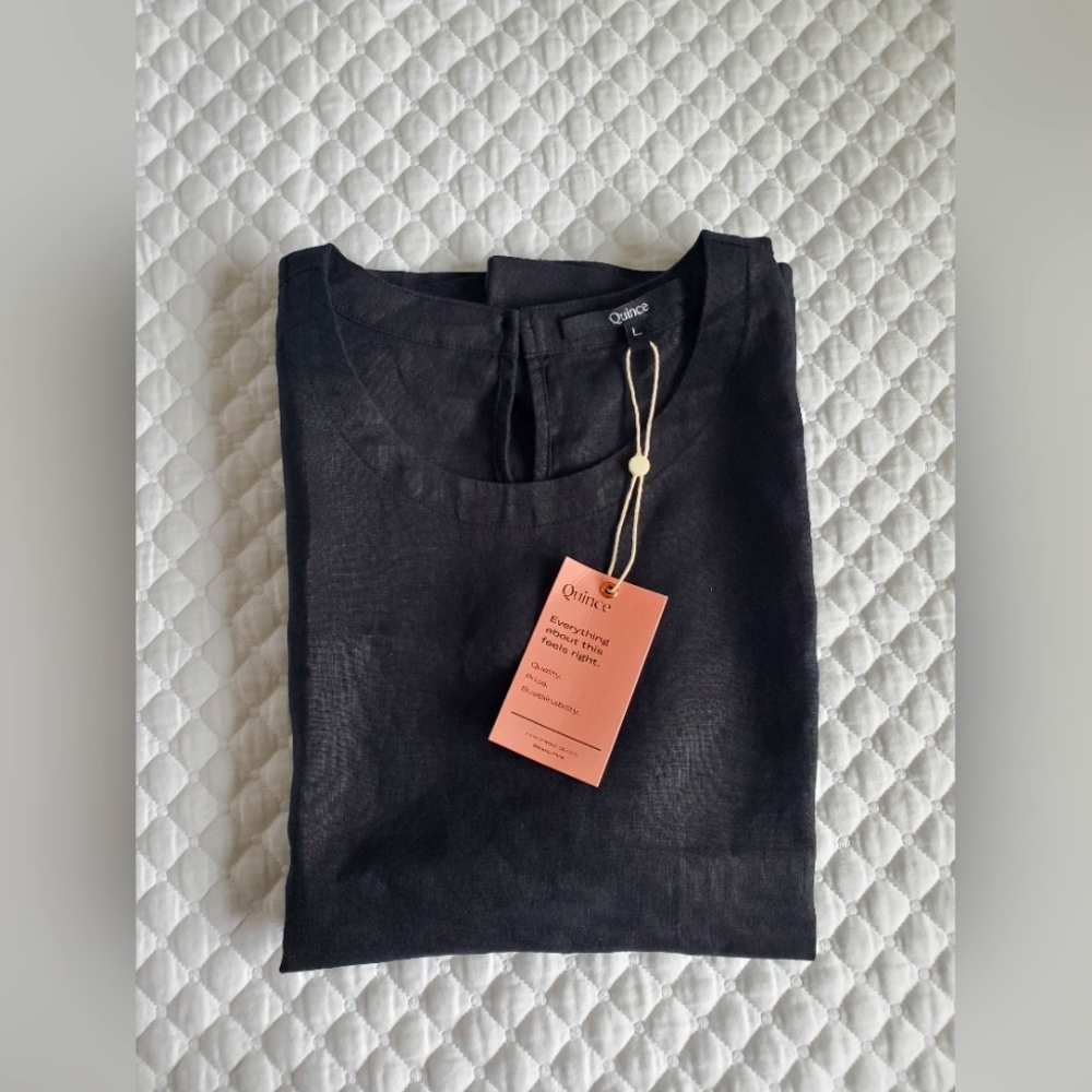 Quince Linen Tank in Black sz L